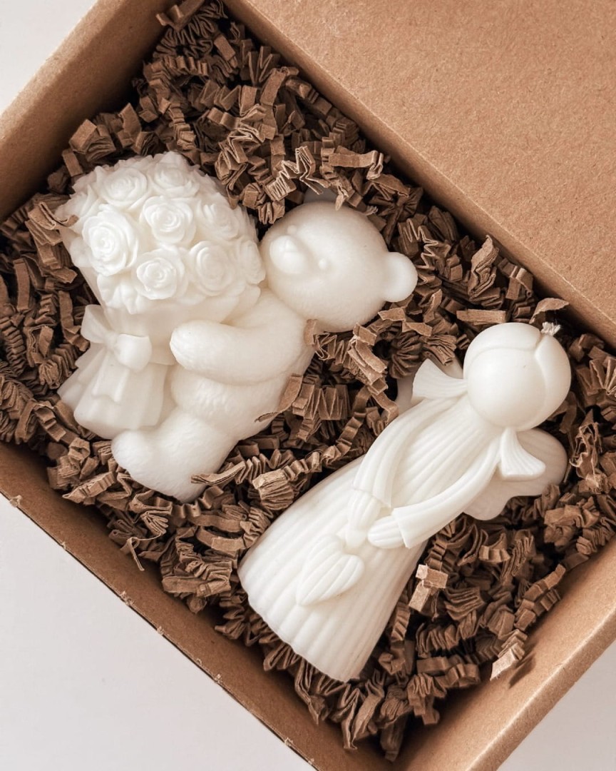 zestaw prezentowy dla dziecka świece sojowe miś i aniołek candy candles